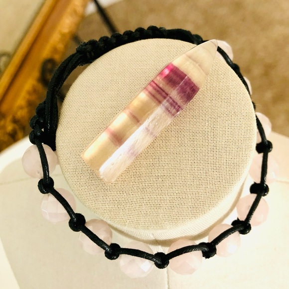 Vintage Rose Quartz Bracelet & Quartz Prism Stone - Picture 6 of 11